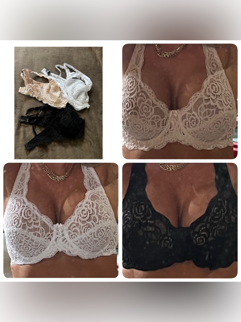 Lace Underwire Bra - White, Black, Cream